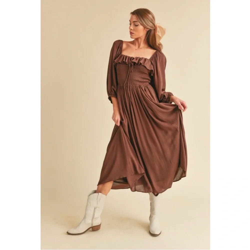 Elegant Brown Midi Dress - Picture 10 of 11